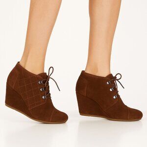 TOMS Womens Quilted Desert Wedge Booties Chocolate Brown Lace Up Size 7.5